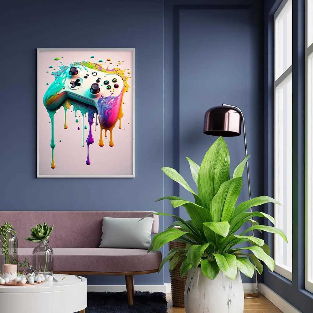 Paintings 80s 90s Colorful Neon Gamer Controller Canvas Poster Fantasy Earphones Esports Gaming Wall Art Painting For Kawaii Room Decor