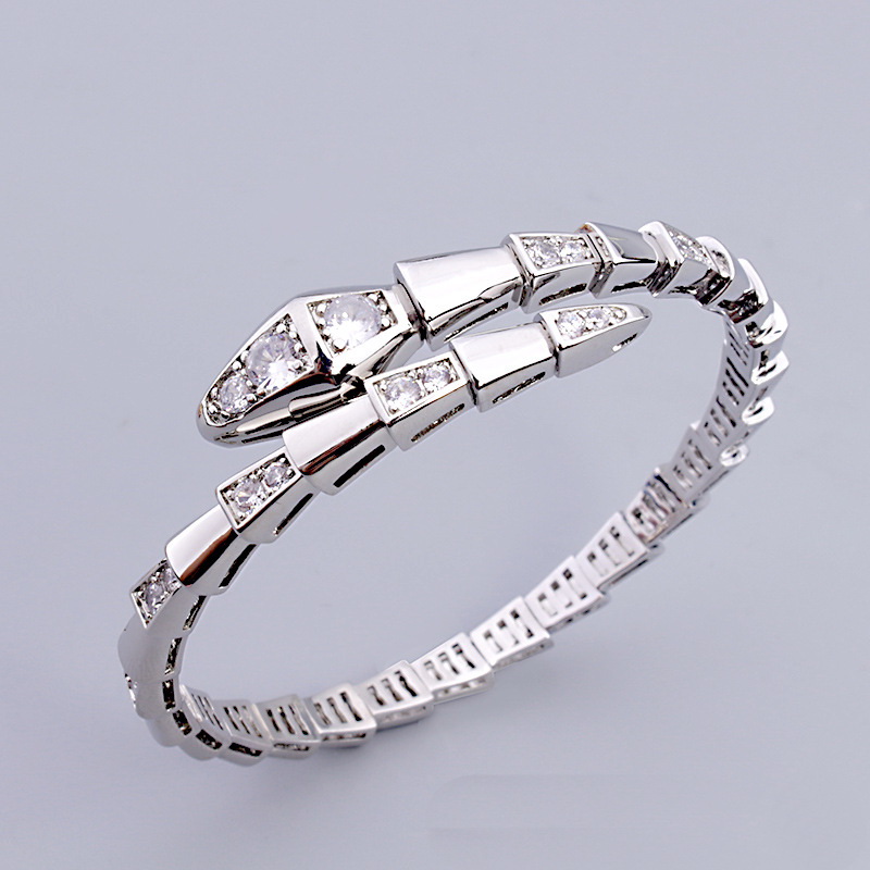 New Vintage Style Snake Bracelet Ring Set with Spacer Diamonds Simplicity Snake Bone Women's Favorite Jewelry Hiphop Rock Punk