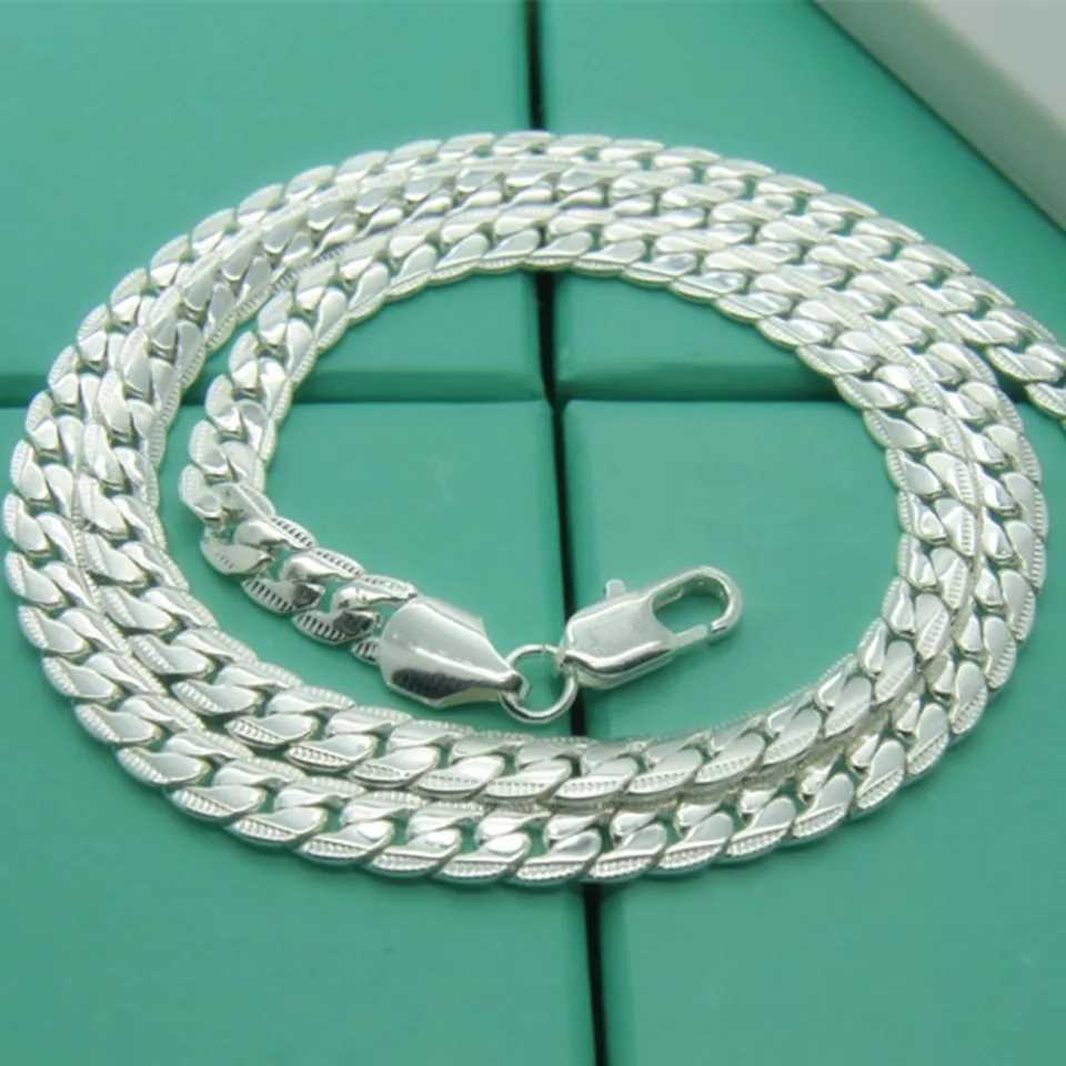 Pendant Necklaces New 925 Sterling Silver Necklace Unisex 5MM Flat Snake Link Chain Lobster Clasp Collares Necklaces For Women Men Jewelry Gift YQ240124