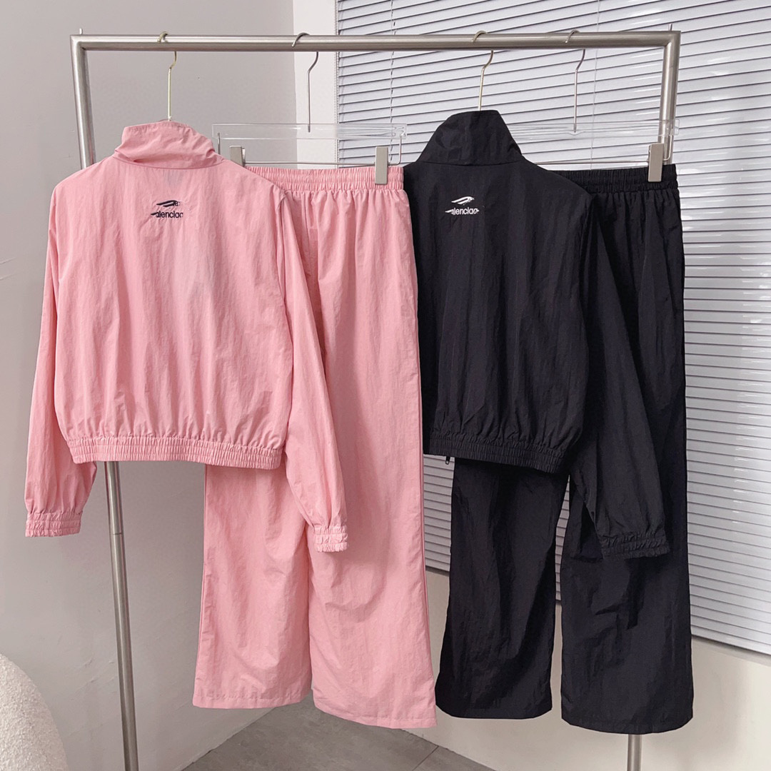 Designer Women's Tracksuits Embroidered Nylon Fabric Simple Short Standing Collar Casual Jacket Elasticated Waist Straight Pants Set