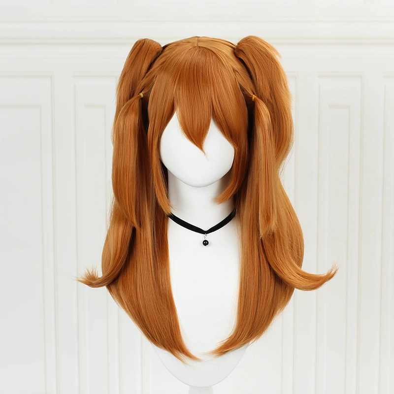 Cosplay Wigs EVA Asuka Langley Soryu Cosplay Wigs Long Brown Double Horsetail Halloween Costume Wig for Women Synthetic Hair Wig + Wig CapL240124