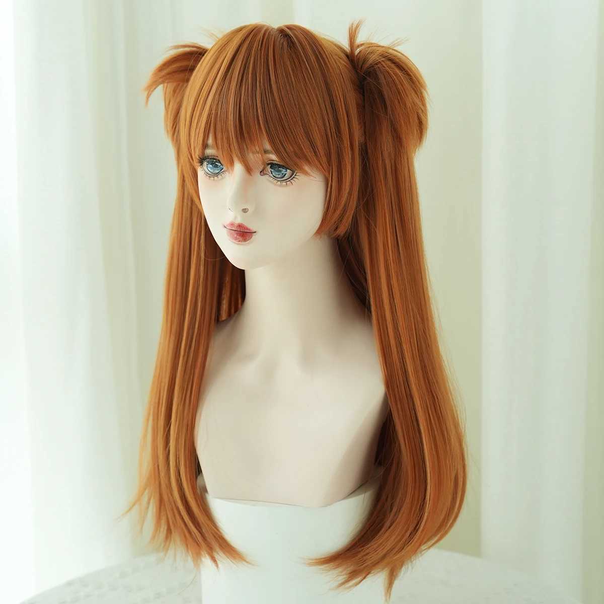 Synthetische Perücken 7JHH WIGS Anime Cosplay Perücken Lange Gerade Orange Perücke mit Pony Kostüm Synthetische Perücke mit Clip auf Doppel-Pferdeschwänzen Party HairL240124