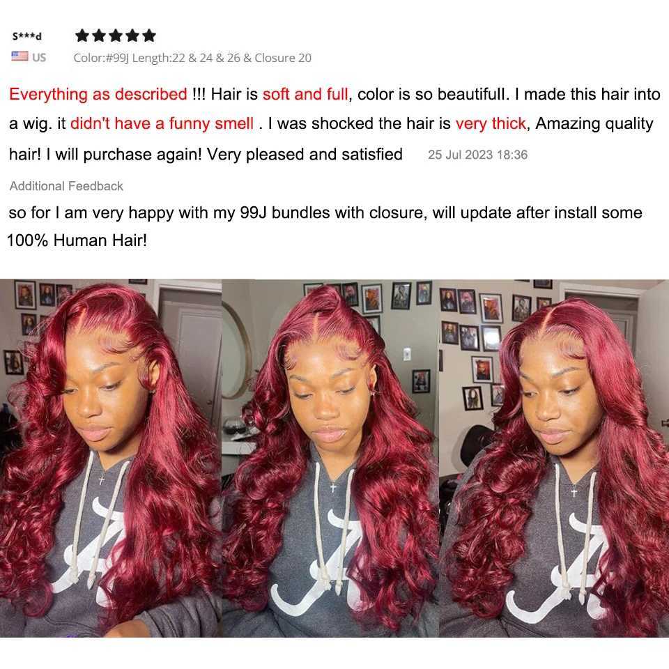 Synthetic Wigs Vallbest 32 Inch 99J Body Wave Bundles With Closure Brazilian Wavy Burgundy Hair Bundles With 4x4 Lace Closure Remy HairL240124