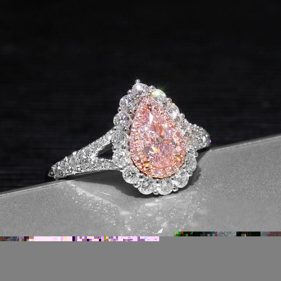 Véritable haute qualité rose belle Puls en forme de goutte simulation Moissanite mariage fiançailles bague pour femme 289F