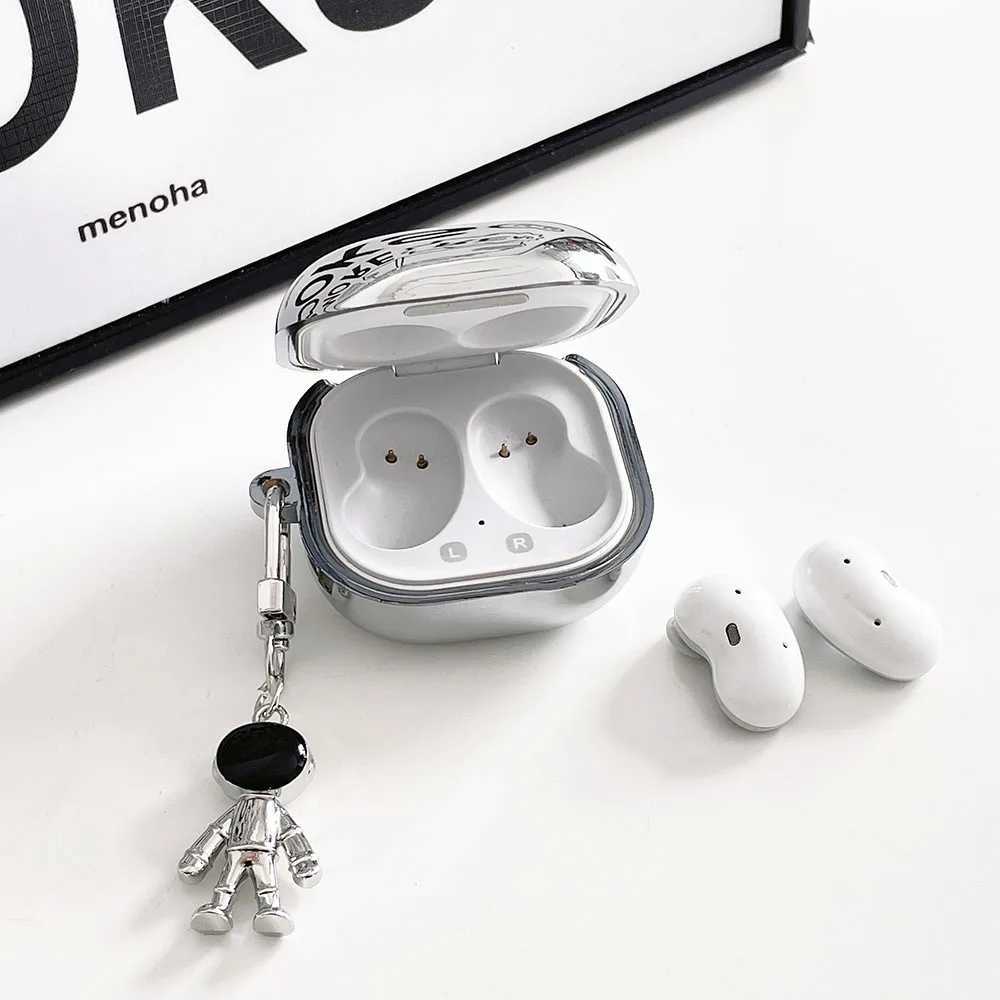 Mobiltelefonfall Universe Planet Plating Astronaut Keyring Case för Samsung Galaxy Buds Live Buds2 Buds 2 Pro Protective Earphone Cover Chain