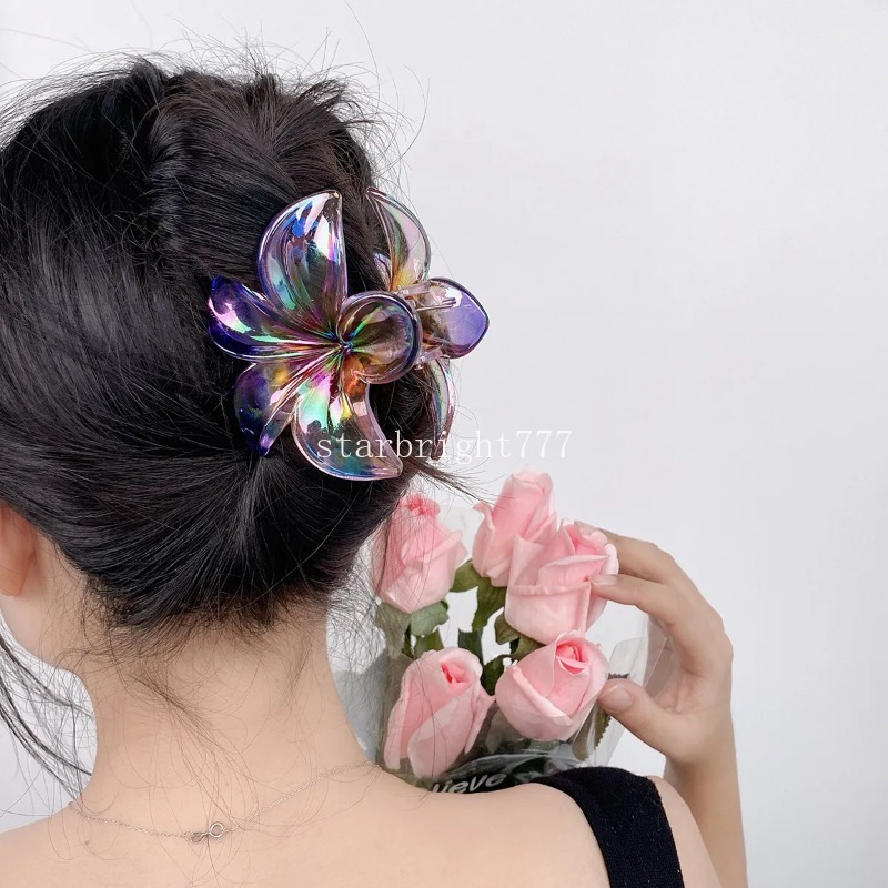 Épingle à cheveux colorée en forme de grande fleur de frangipanier, griffes pour filles, épingle à cheveux coréenne, pince à cheveux épaisse pour femmes, accessoires pour cheveux doux, griffe de cheveux, Barrette