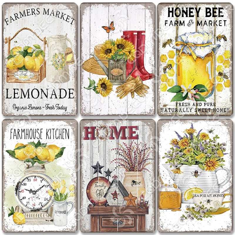 Metallmålning Garden Tin Signs Metal Plack Lavendel Färska örter Limonad Metall Poster Vintage Väggdekor för Cafe Farmhouse Kitchen Home