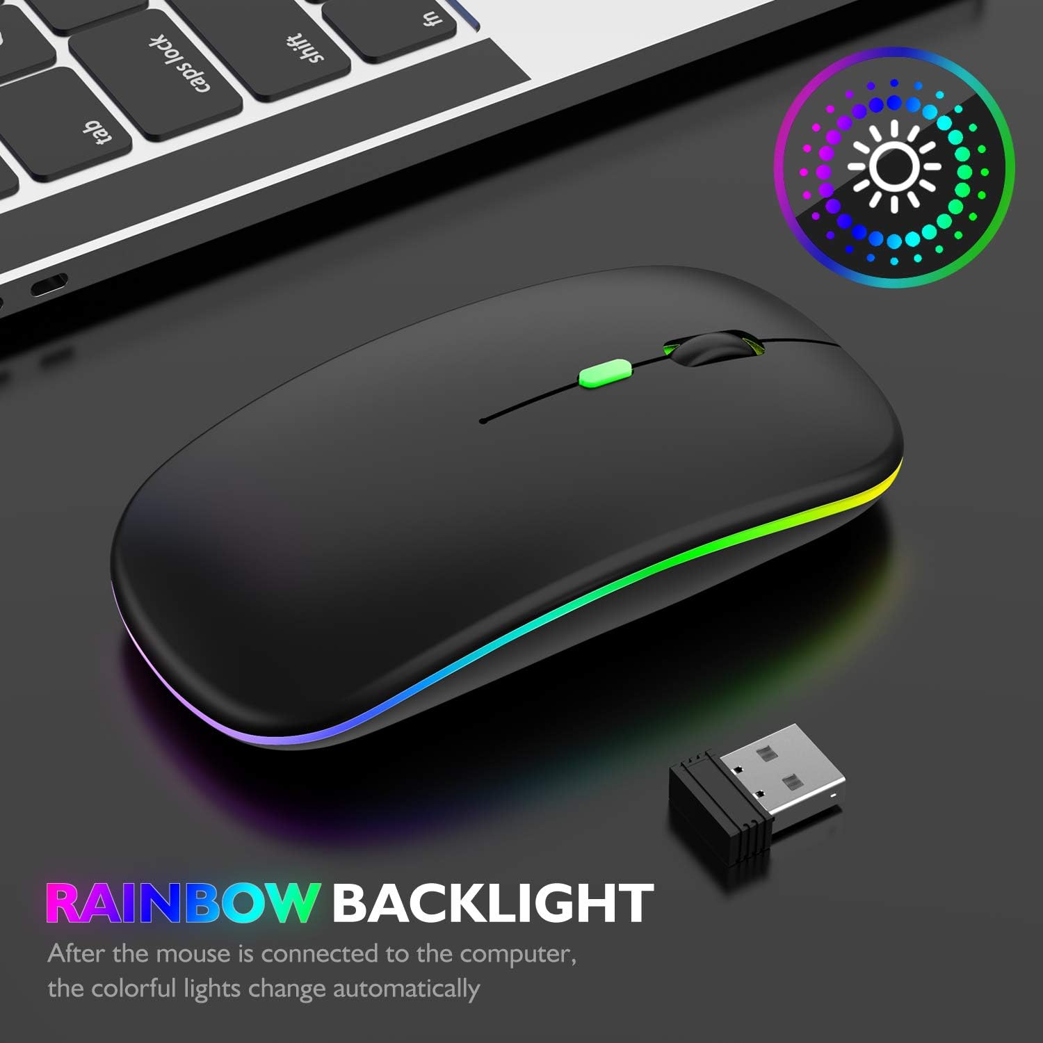 Bluetooth de modo dual 5.2 y mouse inalámbrico recargable con luz de carga para tableta, teléfono móvil y computadora, mouse inalámbrico USB portátil de 2.4 g