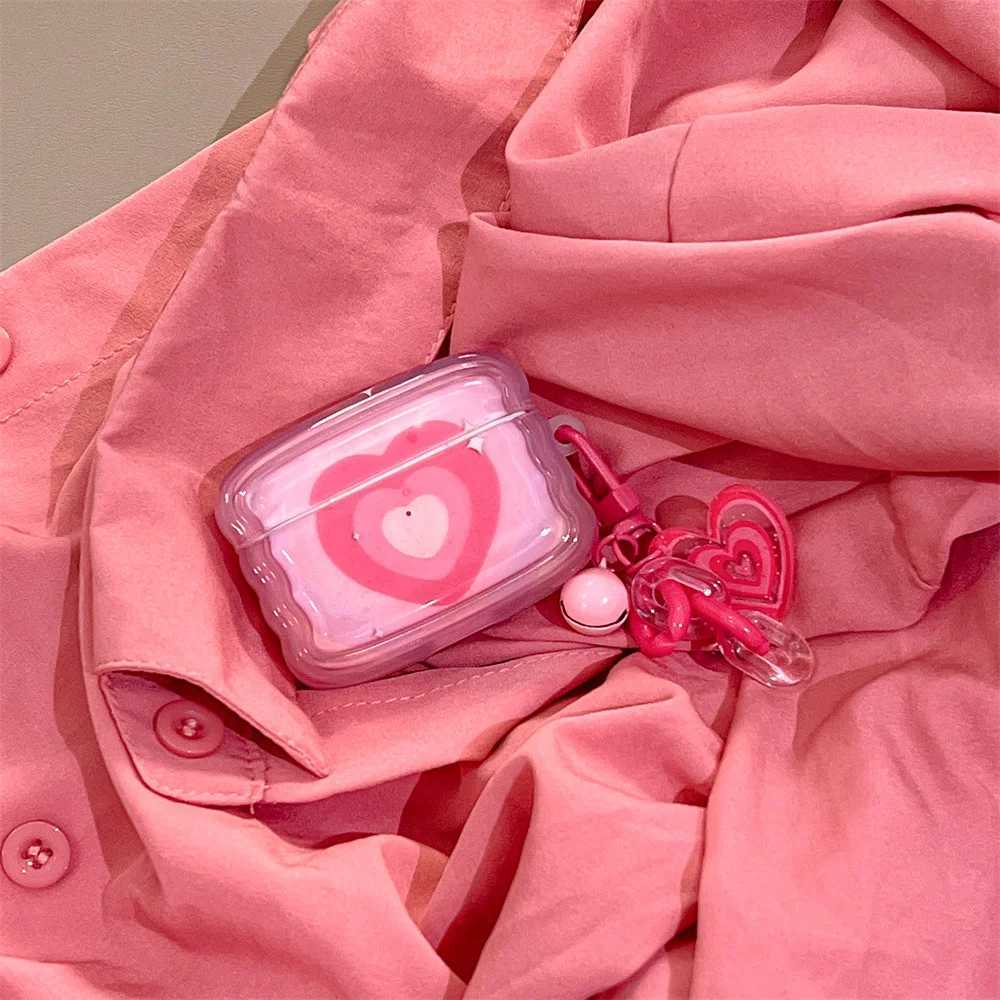 Casos de telefone celular para Airpods 3 Coreia Rosa Gradiente Amor Coração Pingente Caso Para Airpods 2 3 Pro Fone de Ouvido Caixa de Carga Soft Wireless Bluetoon