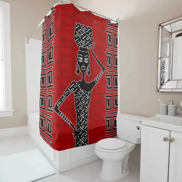 Shower Curtains African aboriginal tribal style decorative black and red shower curtain bathroom curtain with hook bathroom curtain l220cm