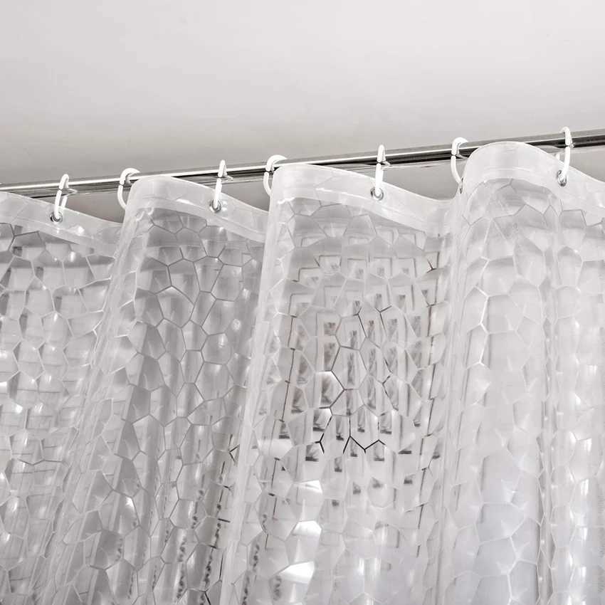 Shower Curtains Water Cube Shower Curtain Transparent Waterproof 3D EVA Bath Curtains Liner for Bathroom Bathtub Bathing Cover with Hooks