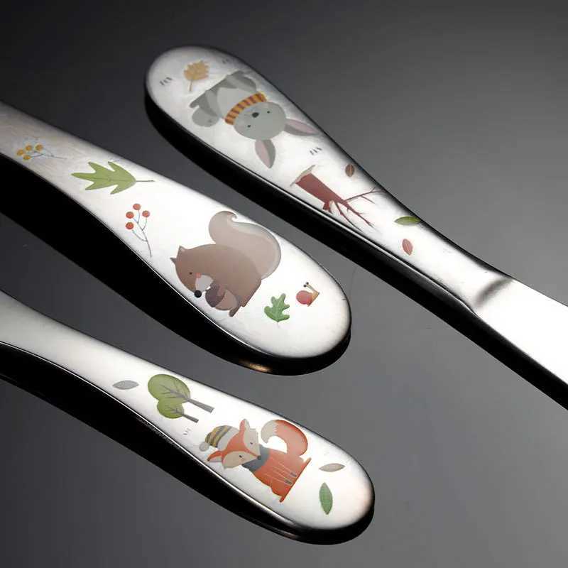 Camp Kitchen /Pack Kids Cutlery Set Stainless Steel Cartoon Lovely Knife Fork Dinner Sets Children Flat ware Tableware Set Holiday Gifts YQ240123