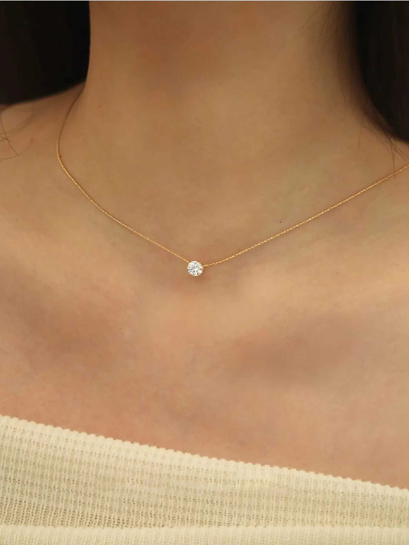 ペンダントネックレスPeri'sbox Dainty Minimalist Solitaire Zircon Charm Necklace Anti Tarnishステンレス鋼チェーンラウンドクリアCZストーンネックレスNew YQ240124