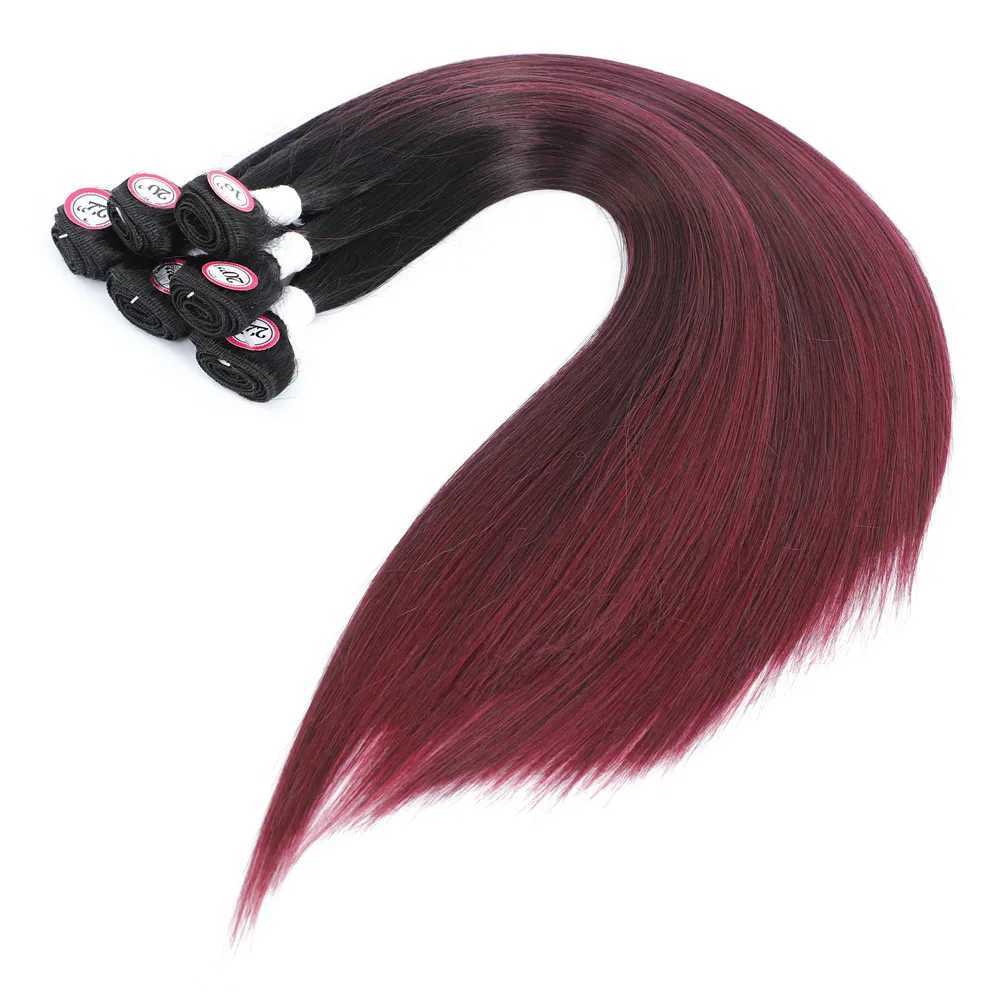 Chignons SOKU Synthétique Dentelle Fermeture Tissage Bundles Cheveux Ombre Rouge Foncé Couleur Weave Bundles Nature Extensions de Cheveux Raides 6 BundlesL240124