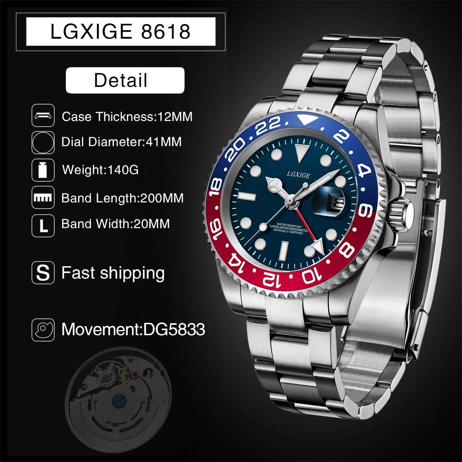 Outros LGXIGE masculino 904l aço inoxidável automático anel cerâmico mecânico de alta qualidade à prova d'água 40mm-RLX YQ240122