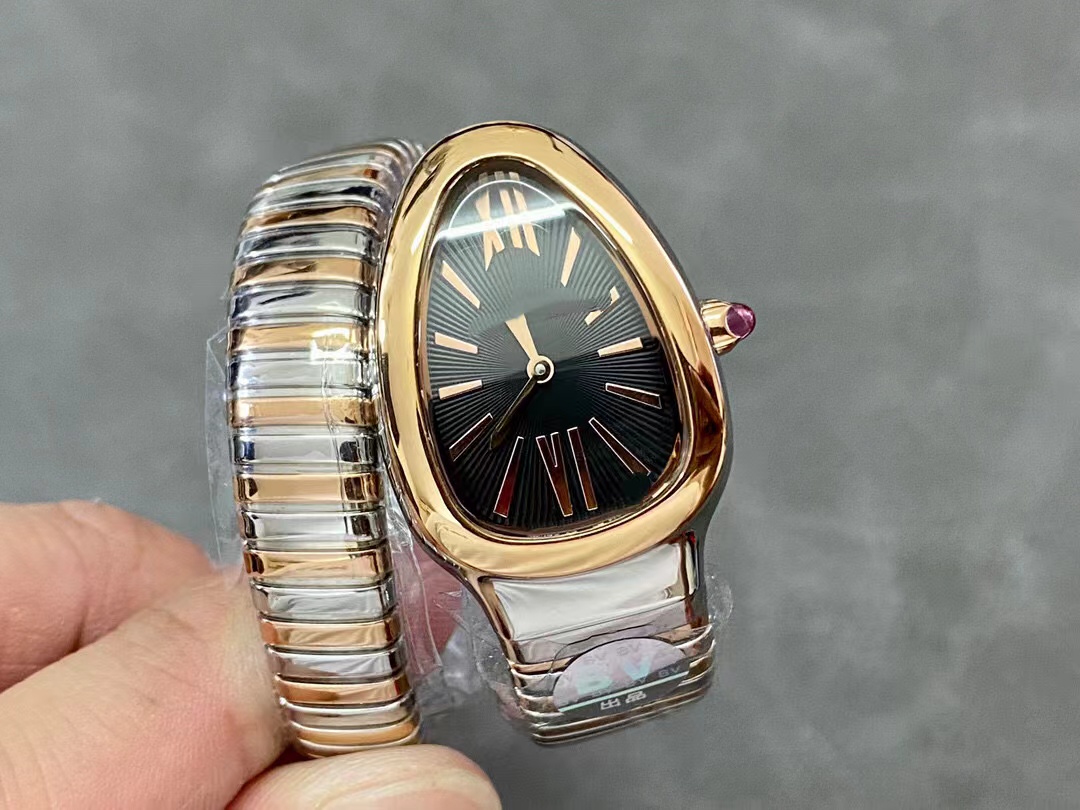 Женские часы Snake Shadow Diamond Швейцарский кварцевый механизм С сапфировым стеклом Зеркальная отделка Стальной ремешок для корпуса Витрины Высококачественные элегантные роскошные часы