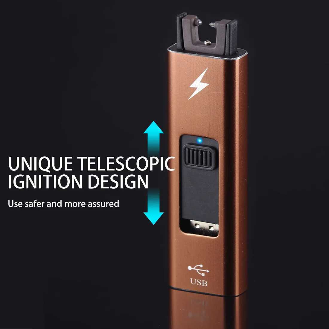 Lighters Usb Charging Push Pulse Flameless Arc Lighter Outdoor Windproof Plasma Lighter Unusual Essential Gift for Men YQ240124