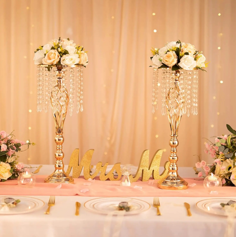 Suporte para vaso de flores de cristal, peças centrais de casamento para mesa, suporte de flores douradas, peças centrais de casamento