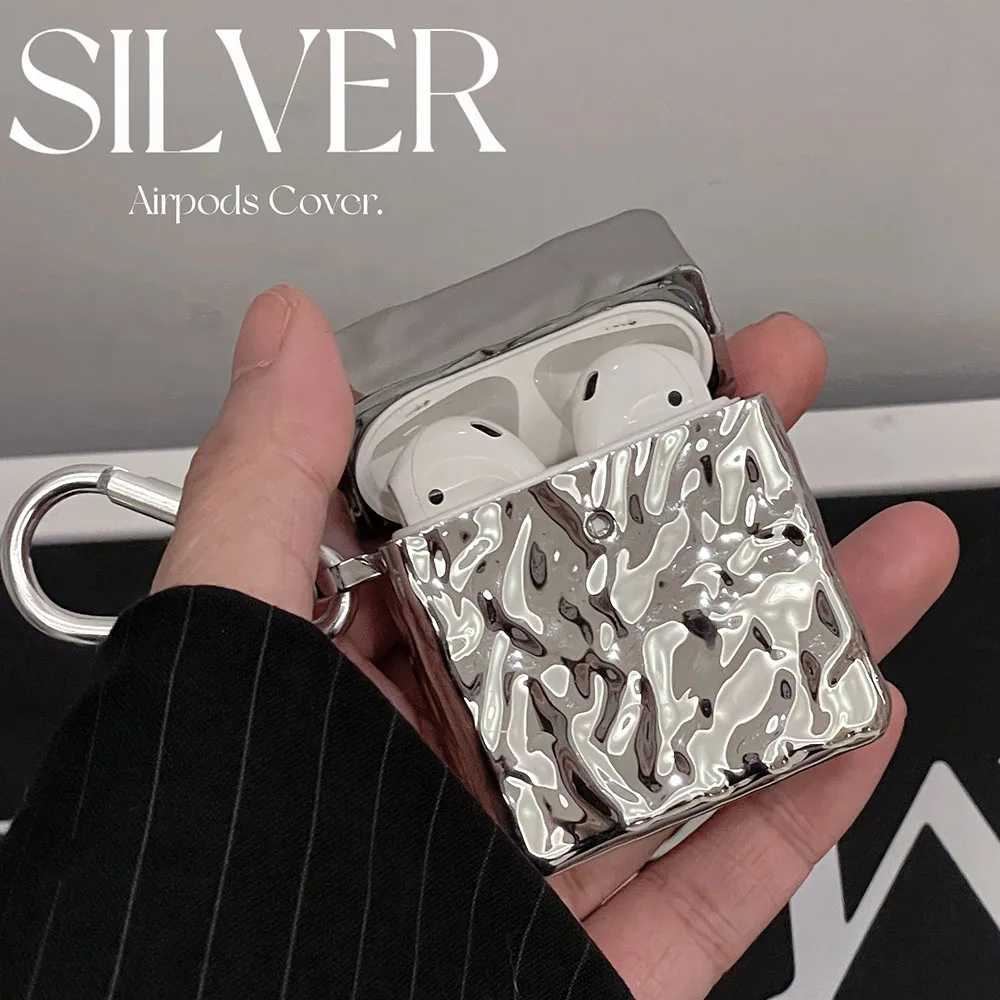 Cell Phone Cases Tinfoil Silver Wrinkle Crease Case for AirPods 3 Pro 2 Earphone Case for Apple AirPod 1/2/3 Soft Plating Protective Cover Box