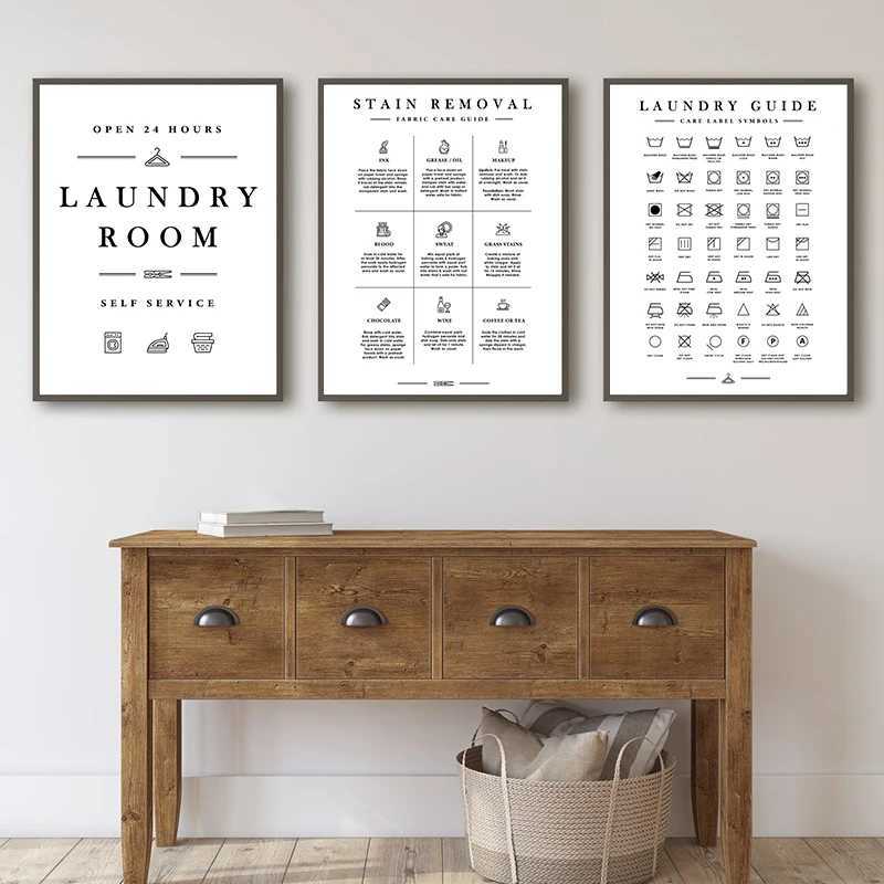 Paintings Laundry Room Sign Wall Art Print Laundry Symbol Canvas Painting Laundry Care Guide Posters and Prints Wall Pictures Decoration