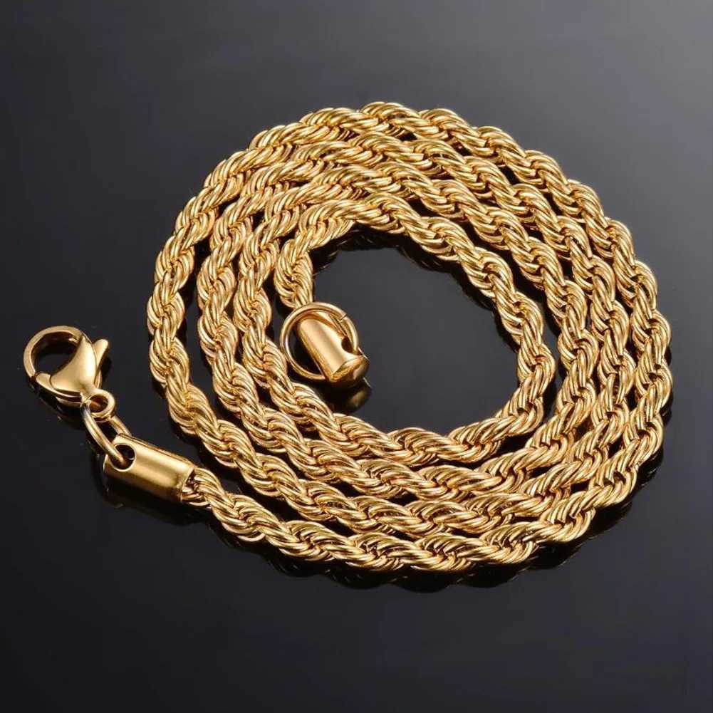 Pendant Necklaces Width 2mm/2.5mm/3mm/4mm/5mm/6mm Twisted Rope Link Chain Gold Color Necklace for Men Women Stainless Steel Chain Necklace Jewelry YQ240124