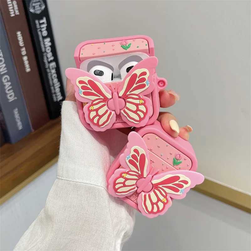 Étuis de téléphone portable Belle couverture de dessin animé de papillon rose pour Apple AirPods 1 2 3 Pro Case sans fil Bluetooth écouteur boîte de chargement sac pour Airpods