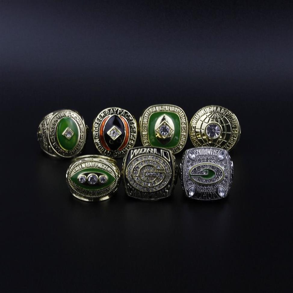 Three Stone Rings 7 st 1961 1962 1965 1966 1967 1996 2010 Packer Championship Ring With Collector's Display Case265G