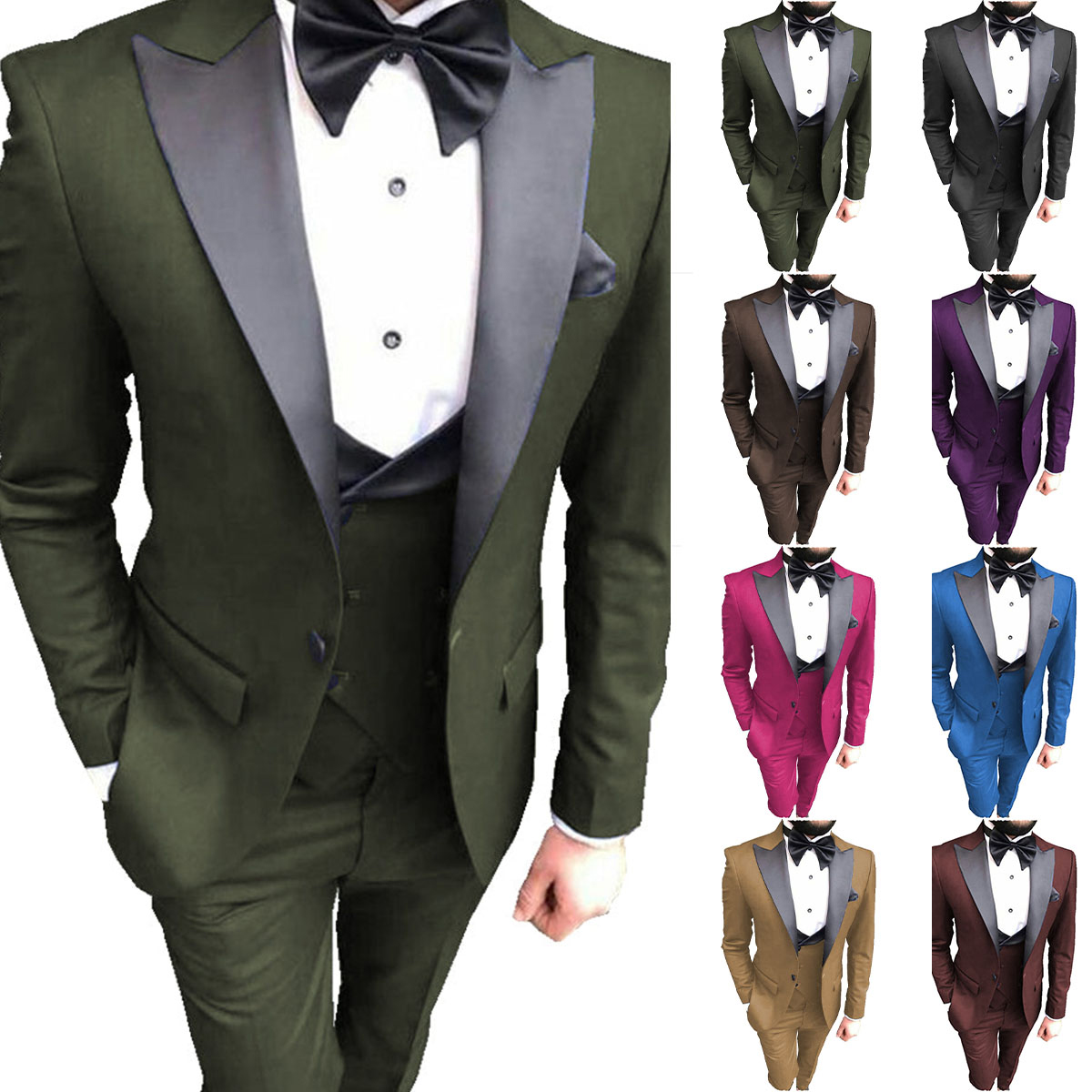 Best man Suit Wedding peaked Lapel Back Vent Single Breasted Groom Tuxedo Bridegroom suit Blazer Vest Pantsuits Tuxedos Pure Color