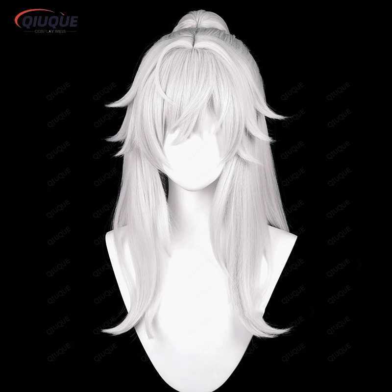 Parrucche Cosplay Gioco Honkai Star Rail Jing Yuan Parrucca Cosplay Lunga Argento Bianco Resistente al calore Parrucca sintetica Costume Cosplay + Traccia + Protezione parruccaL240124