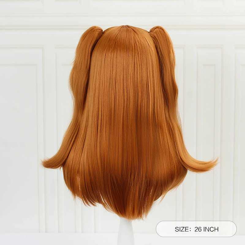 Cosplay Wigs EVA Asuka Langley Soryu Cosplay Wigs Long Brown Double Horsetail Halloween Costume Wig for Women Synthetic Hair Wig + Wig CapL240124