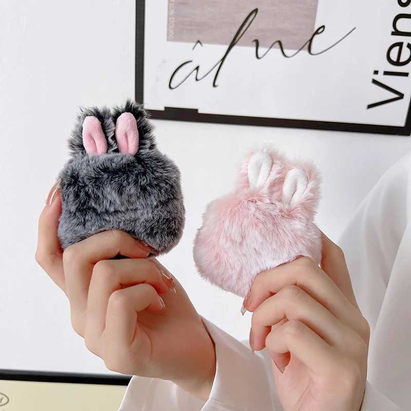 Cell Phone Cases Autumn Winter Plush Rabbit Ears Leopard Print For Apple Airpods 1 2 3 Case Earphone Silicone Wireless Bluetooth Headset Cover