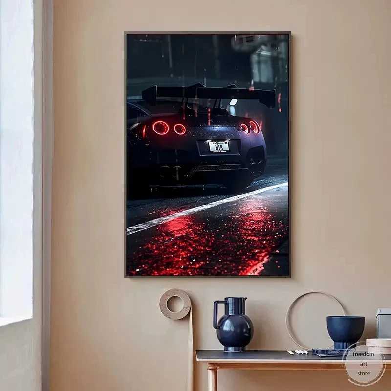 Paintings Retro Nissan Skyline R34 GT R Drift Car Landscape Art Poster Canvas Painting Wall Art Print Picture for Room Home Decor