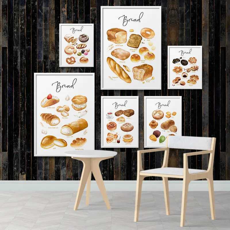 Pinturas Nordic Ins Gourmet Canvas Wall Picture Cozinha Arte Impressão Poster Moderno Pintura Decorativa para Sala de Jantar Pão Café Restaura