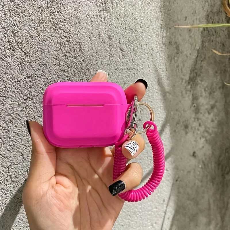 Mobiele telefoon hoesjes voor Airpods 1/2/3 siliconen effen kleur beschermende oortelefoonhoes voor Apple Air Pods Pro 2 met veer flexibele ketting sleutelhanger