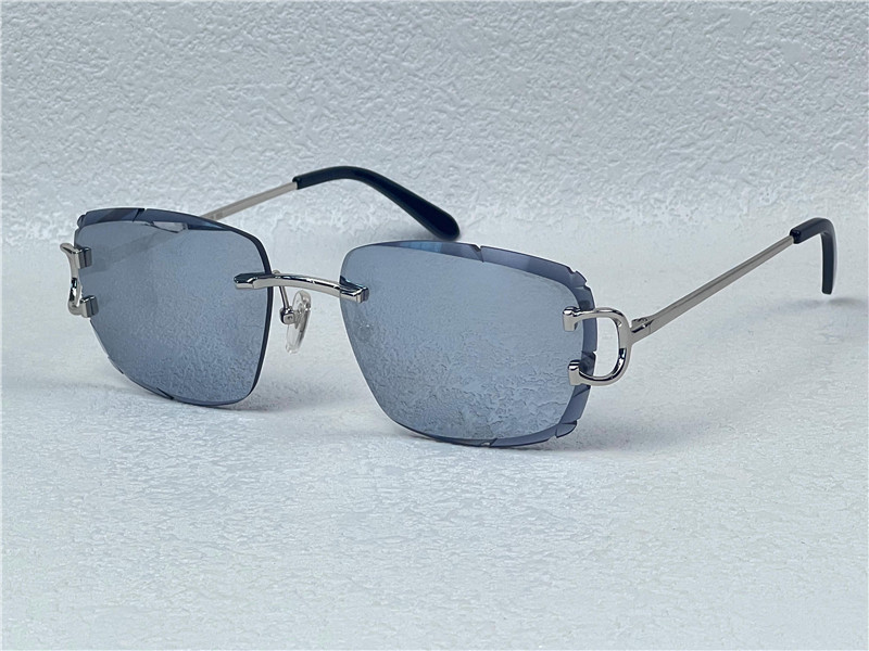 Retro Sunglasses Men Design Rimless Crystal Cut Surface Irregular Glasses Gold Light Color Lenses Summer Eyewear with Case Top Quality