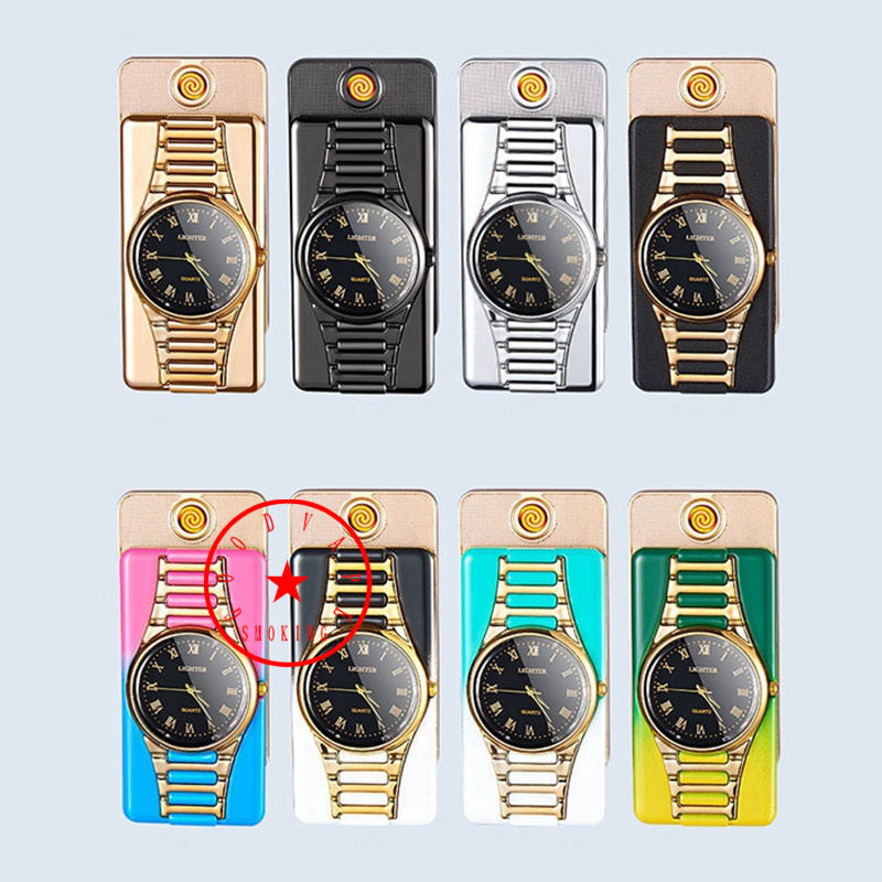 Najnowsze wielofunkcyjne palenie USB kolorowe gradientowe zapalnice cynku przenośne innowacyjne prawdziwe zegarek suche zioło tytoniowe