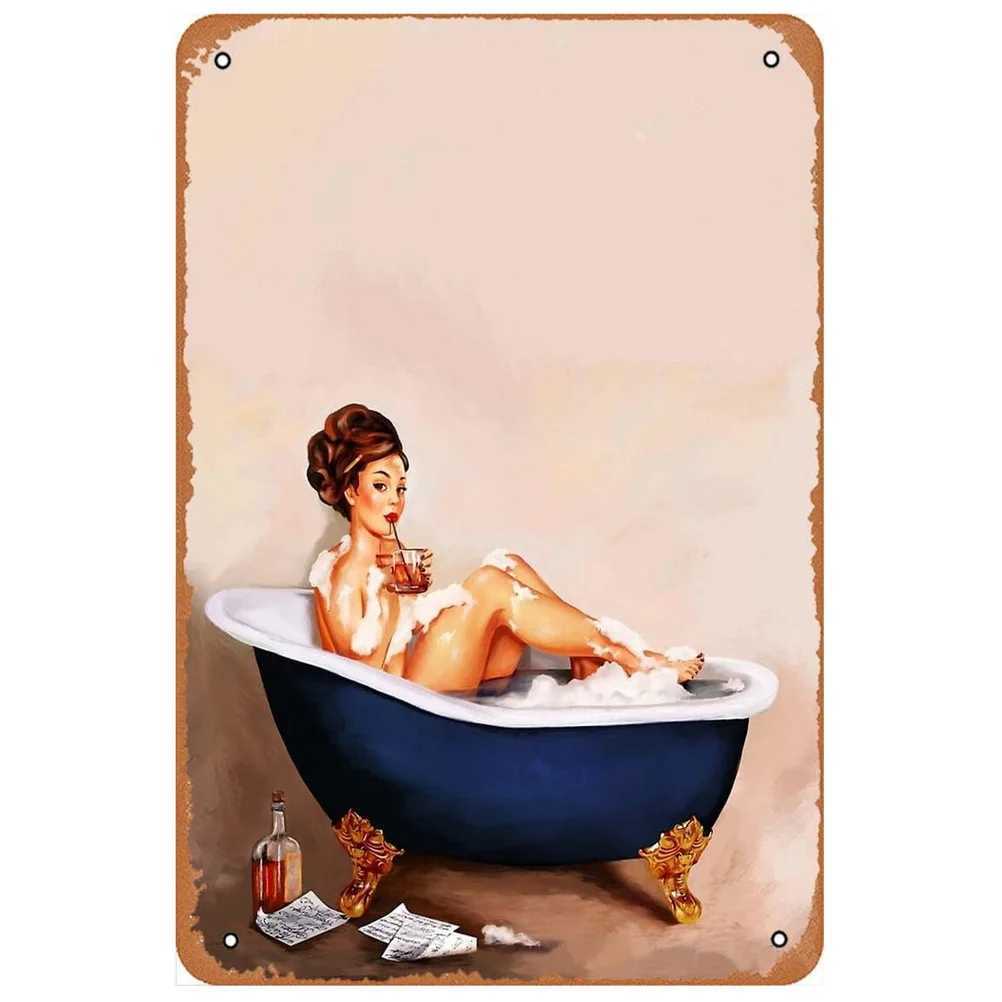 Metal Painting Vintage Pinup Girls Metal Tin Signs Wall Decor for Bathroom Laundry Man Cave Home Bars Garage Cafe Clubs Retro Posters Plaque