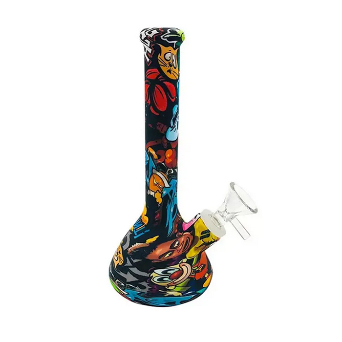 DHL Camouflage Coloré Silicone Eau Bong Pipe Tabac Pipes À Main Mini Beaker Bongs Impression De Bande Dessinée Avec Silicones Downstem Bol En Verre Dab Plate-formes Pétrolières