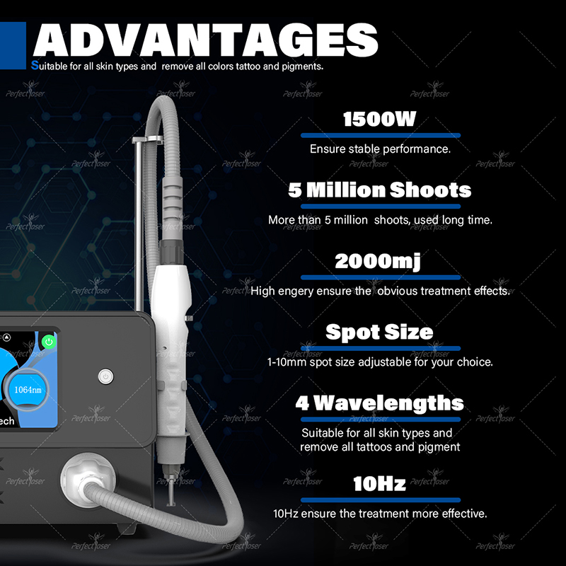 Rimozione di tatuaggi PICO Rimozione laser macchina picosecondo Picmentato Sonde di restringimento del sopracciglia al sopracciglia Acne Trattamento Acne Care Ringiovanimento Serrare FDA