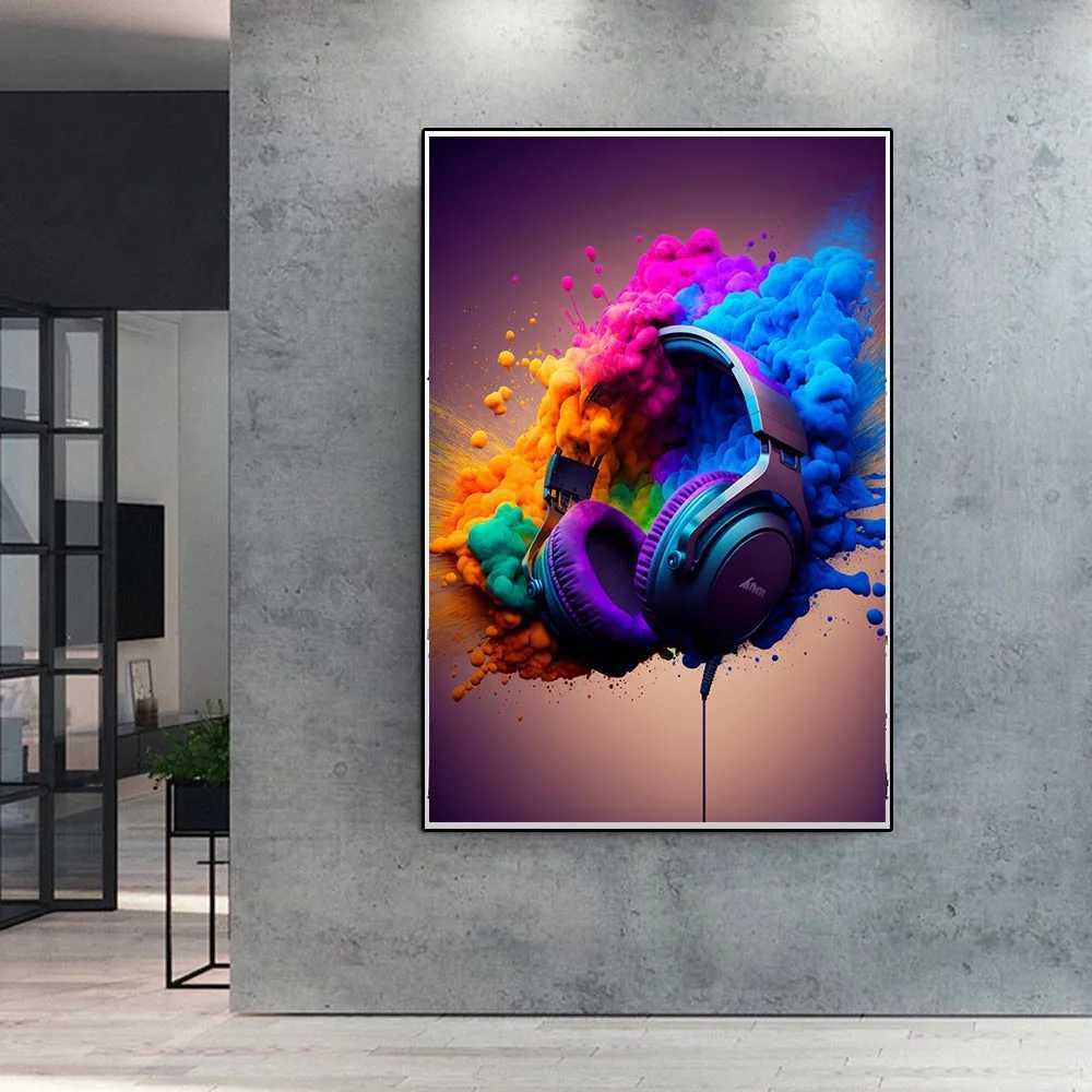 Paintings 80s 90s Colorful Neon Gamer Controller Canvas Poster Fantasy Earphones Esports Gaming Wall Art Painting For Kawaii Room Decor
