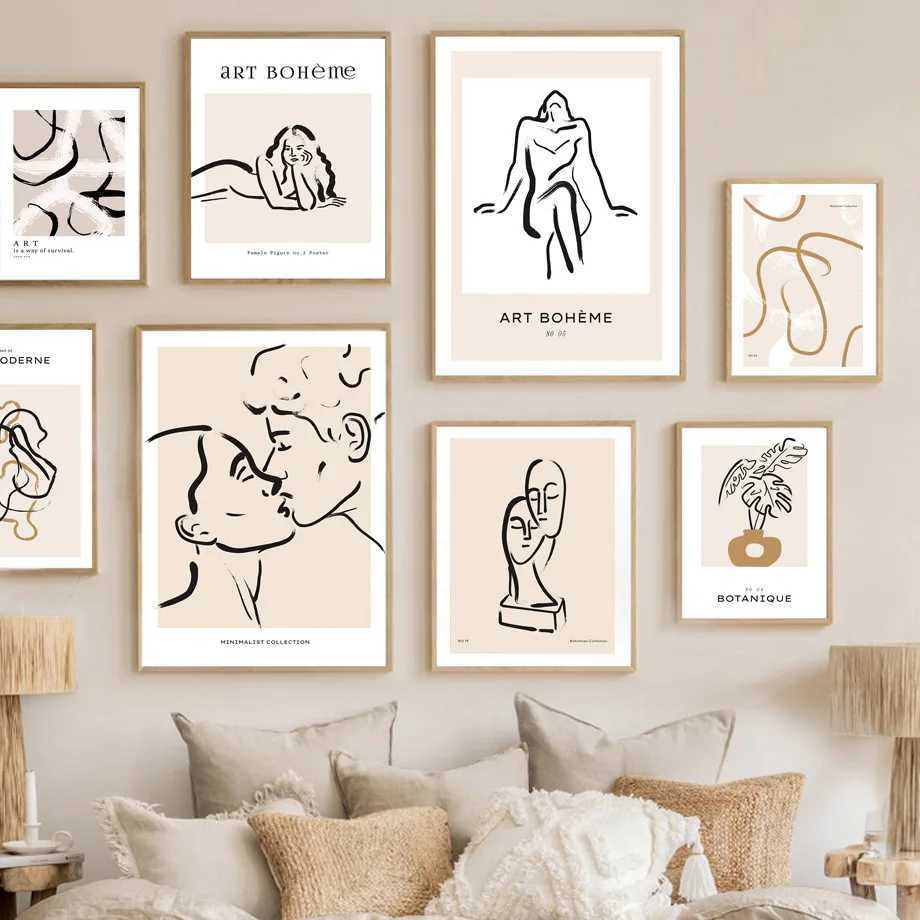 Gemälde Böhmen Nordic Poster Abstrakte Linie Sexy Frau Gesicht Kuss Vase Wand Kunstdruck Gemälde Leinwand Dekoration