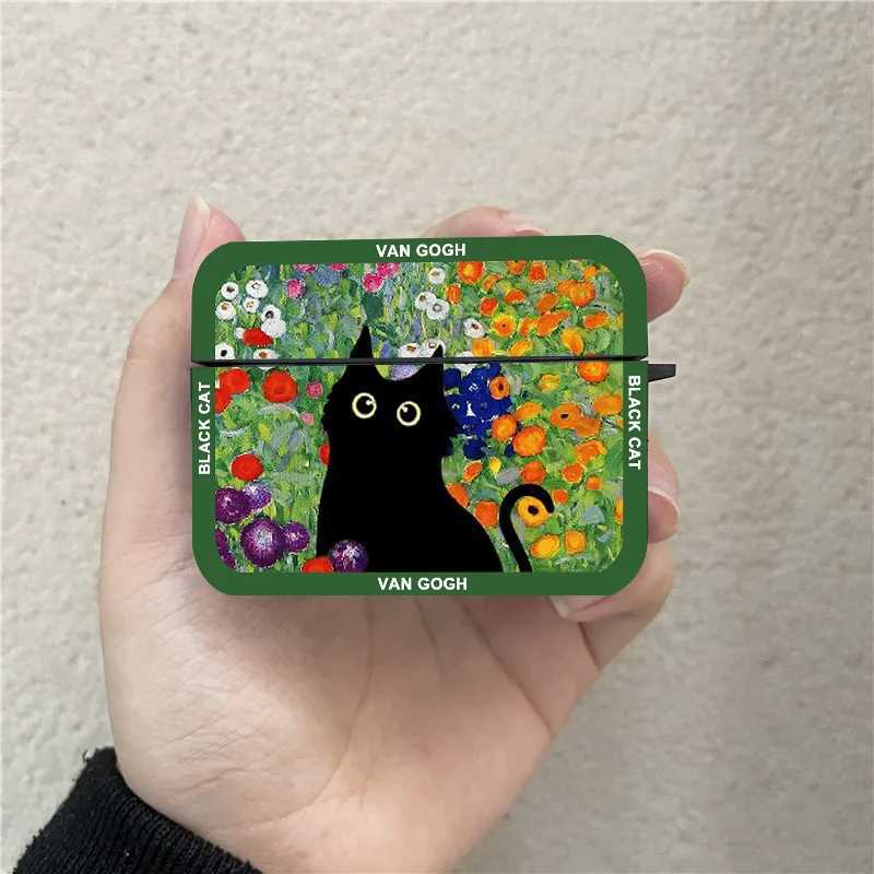 Obudowy telefonu komórkowego urocze retro olejka Van-Gogh Cat Cat EquePhone dla Apple Airpods Pro 2 Square Cover Fundas for Air Pods 3 2 1 Akcesoria