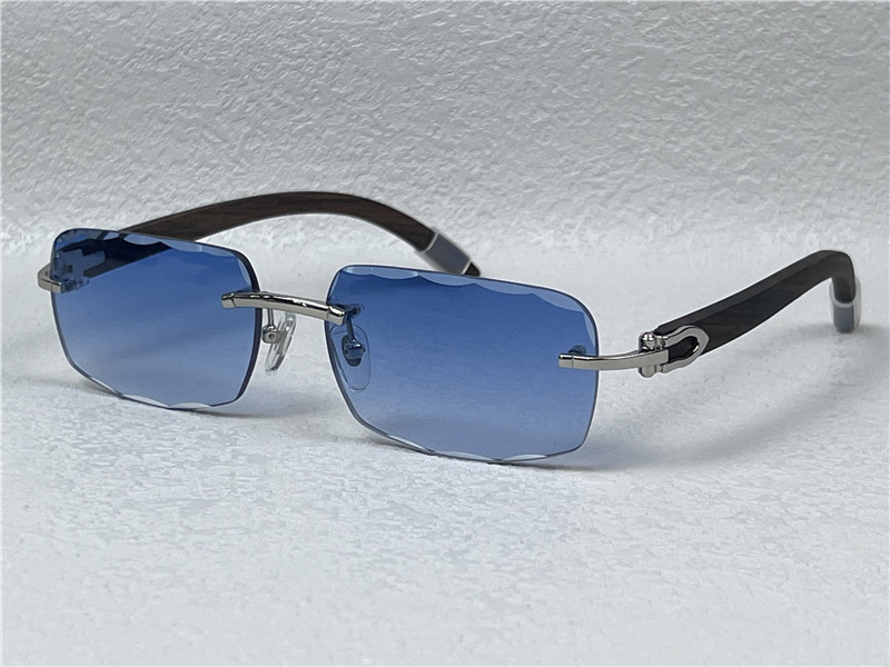 Säljer modedesign Solglasögon 0117 Square Cut Lens Rimless Frame Spring trätemplar Klassisk enkel stil UV400 -skyddsugn