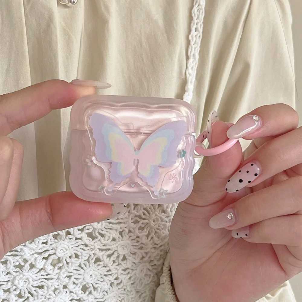 Połączenia telefonów komórkowych Easzefon dla Apple Airpods 3 NOWOŚĆ INS DREAMY Gradient 3D Butterfly Pink Faid Stains COQUE FOR AIR PODS PRO 2 1 CUSS BLUCZOWANIE