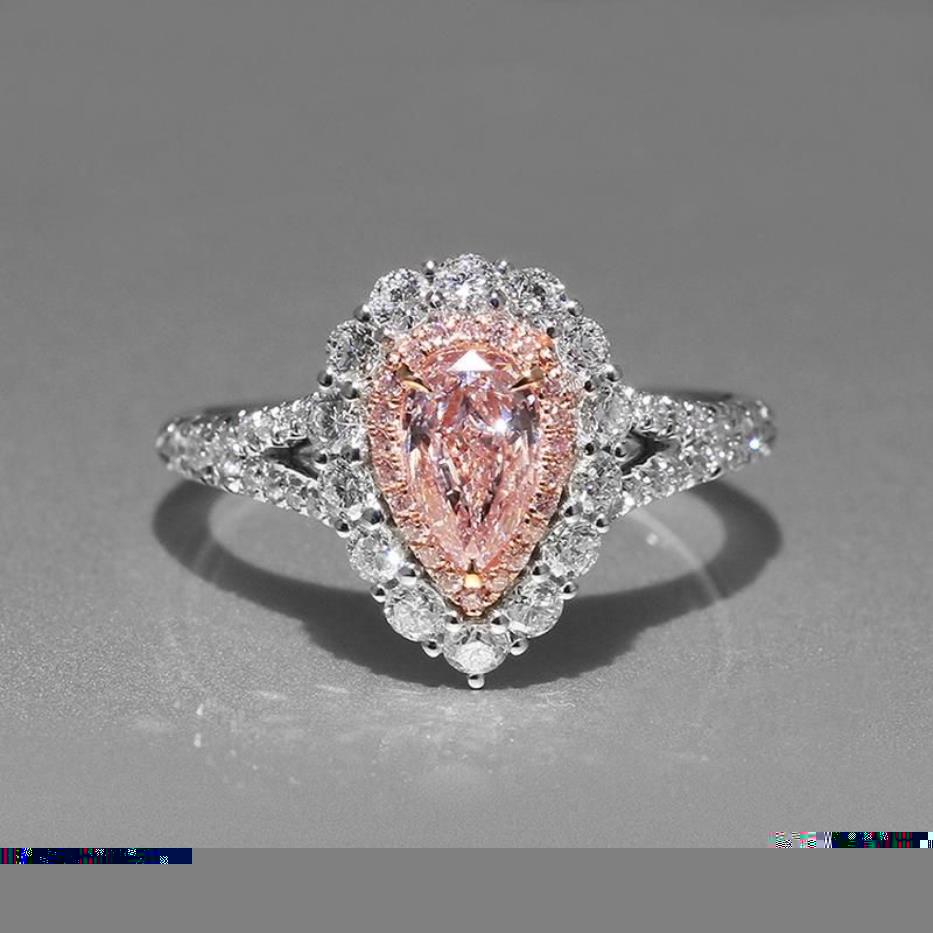 Véritable haute qualité rose belle Puls en forme de goutte simulation Moissanite mariage fiançailles bague pour femme 289F