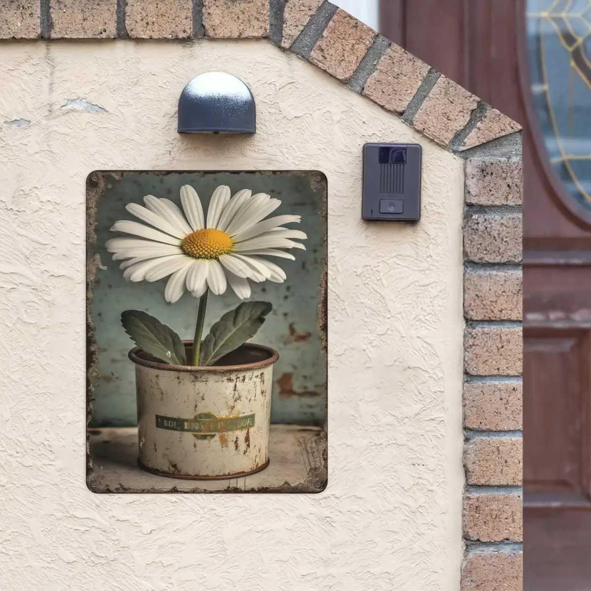 Metal Painting Vintage Tin Sign Flowers White Daisy with Dew Drop Metal Sign Retro Wall Decor for Home Cafes Office Store Pubs Club