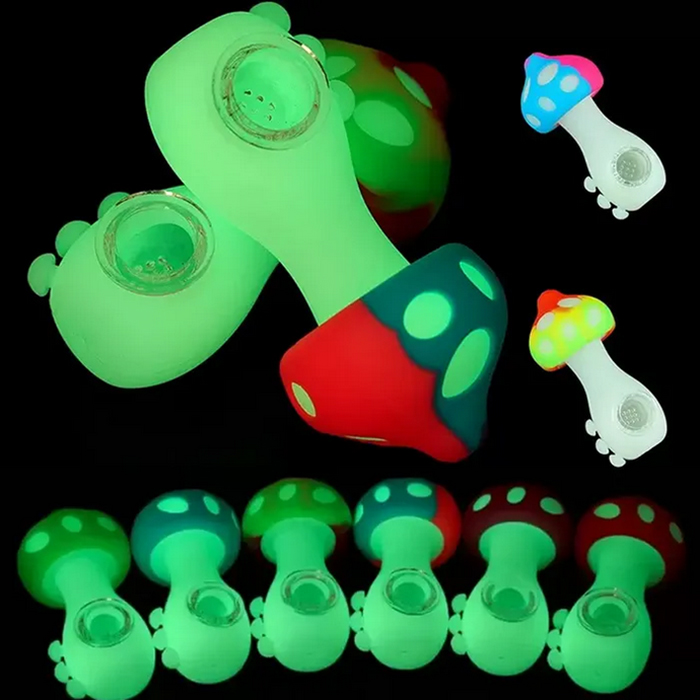 Champignon brillant dans le silicone foncé fumant la pipe à main bong narguilés avec bol en verre de 14 mm dab rigs petit barboteur 6,7 pouces brûleur de tabac aux herbes sèches tuyaux de bong d'eau