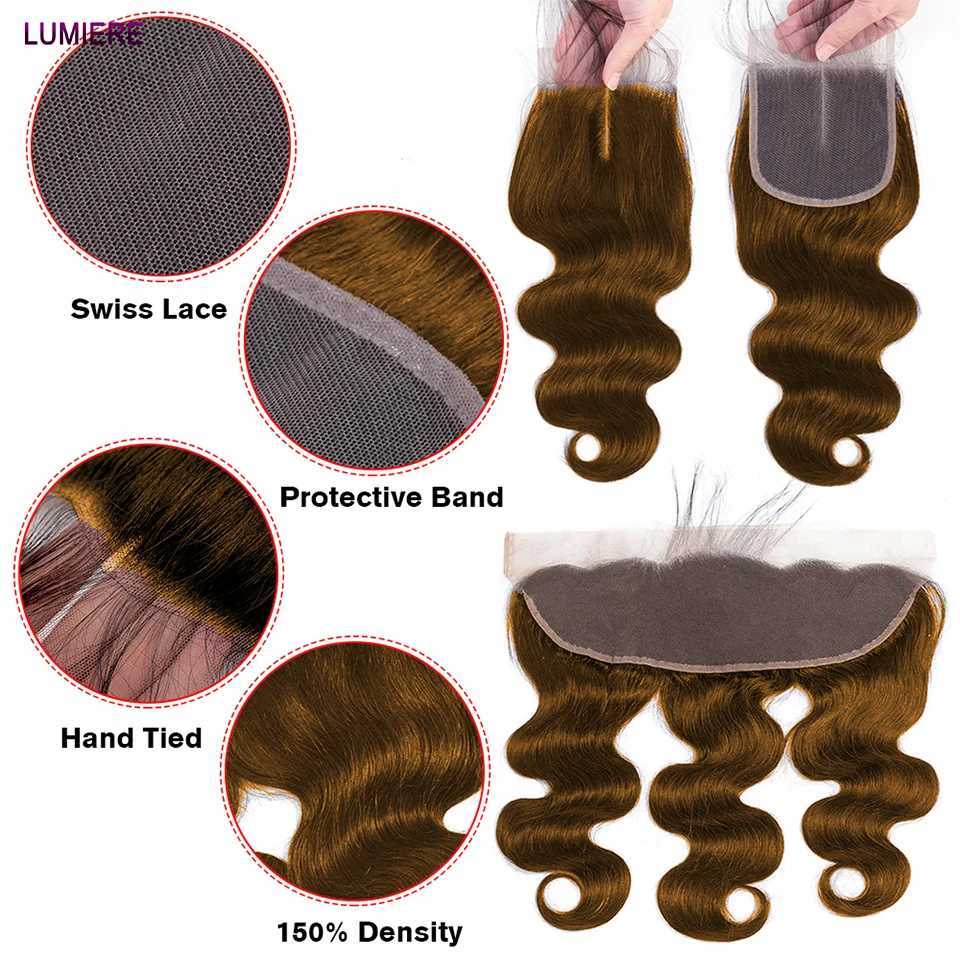 Synthetische pruiken 32 inch #4 Chocolade Kastanjebruin Bruin Body Wave Haarweefselbundel met Sluiting Frontale 5x5 HD Ombre Gekleurde Bundel met SluitingL240124