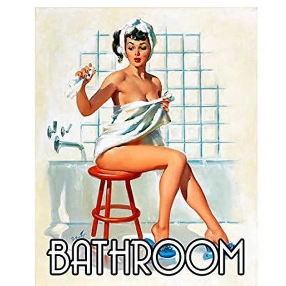 Metal Painting Vintage Pinup Girls Metal Tin Signs Wall Decor for Bathroom Laundry Man Cave Home Bars Garage Cafe Clubs Retro Posters Plaque