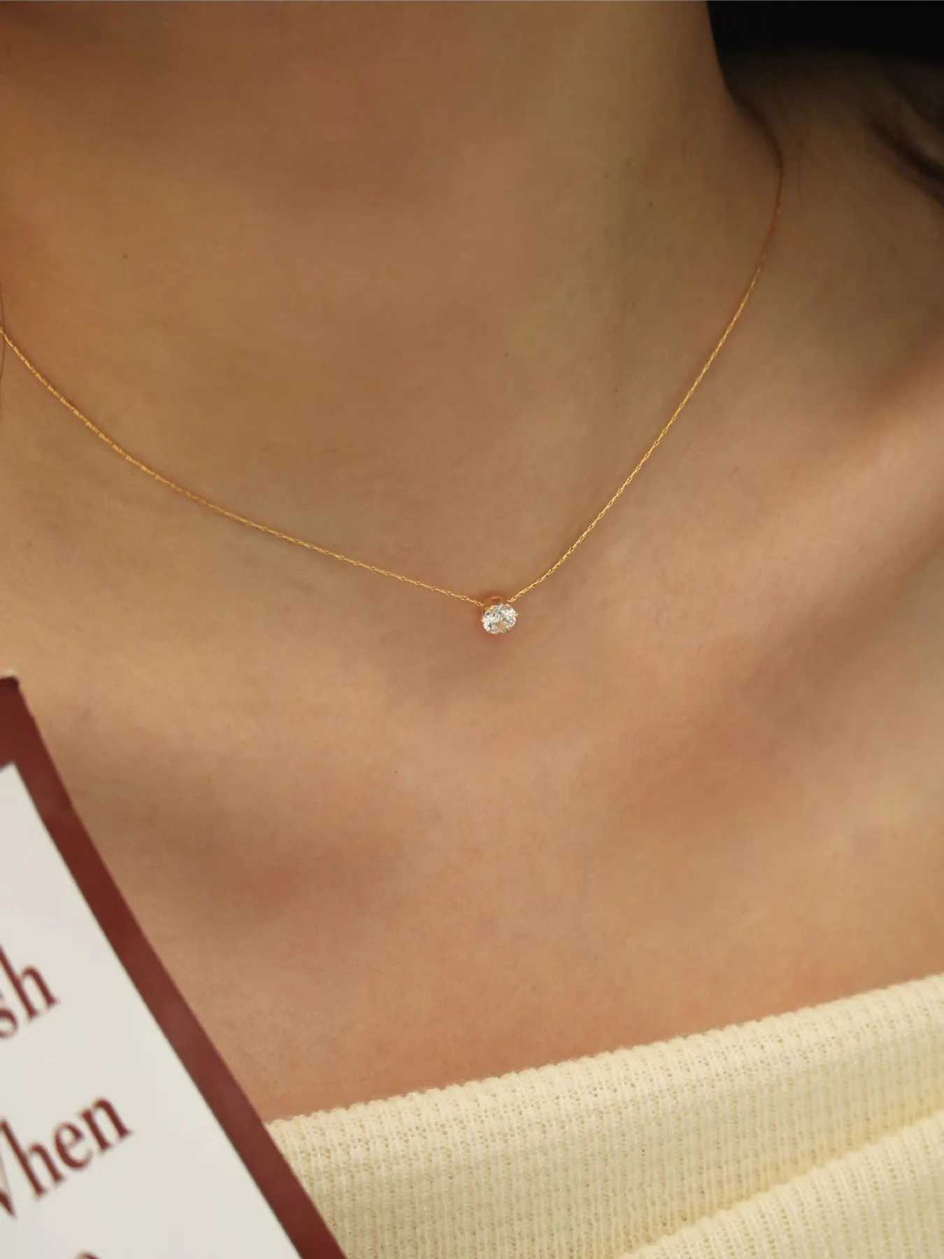 ペンダントネックレスPeri'sbox Dainty Minimalist Solitaire Zircon Charm Necklace Anti Tarnishステンレス鋼チェーンラウンドクリアCZストーンネックレスNew YQ240124